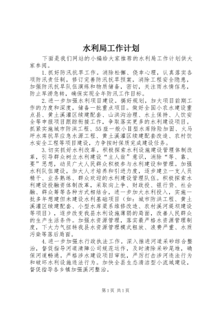 水利局工作计划 