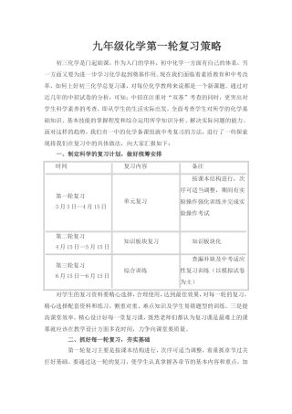 初三化学复习策略