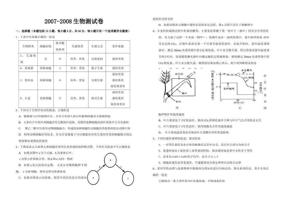 高中生物试题2-遵化教育网首页_第1页