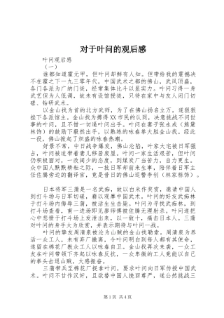 对于叶问的观后感