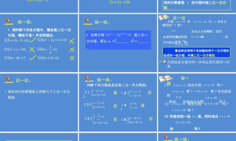 认识二元一次方程组 