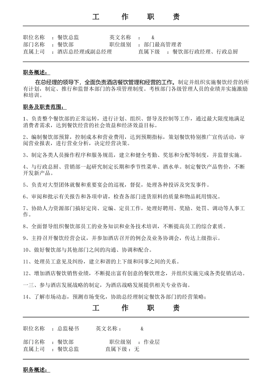 某酒店餐饮部各岗位职责_第1页