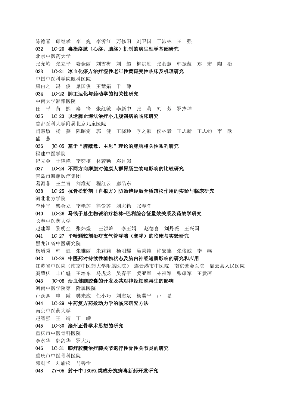 XXXX年度中华中医药学会科学技术奖参评项目目录_第3页