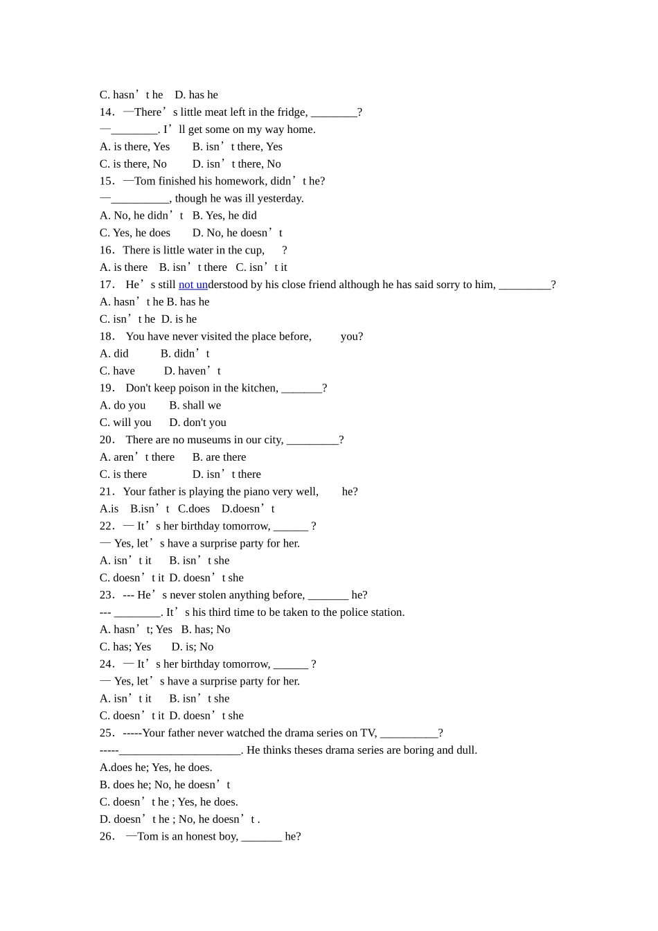 2015年中考英语反义疑问句练习_第2页