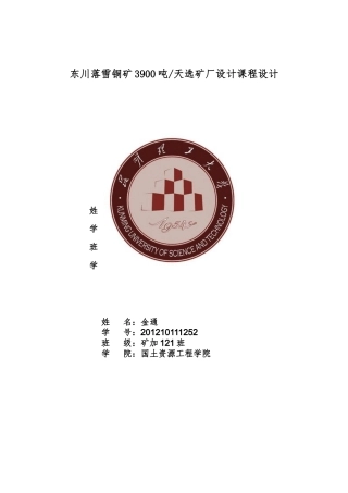 选矿厂课程设计说明书---矿加121班金通(完稿)
