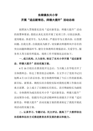东南镇东兴小学开展“适应新常态，师德大提升”活动总结