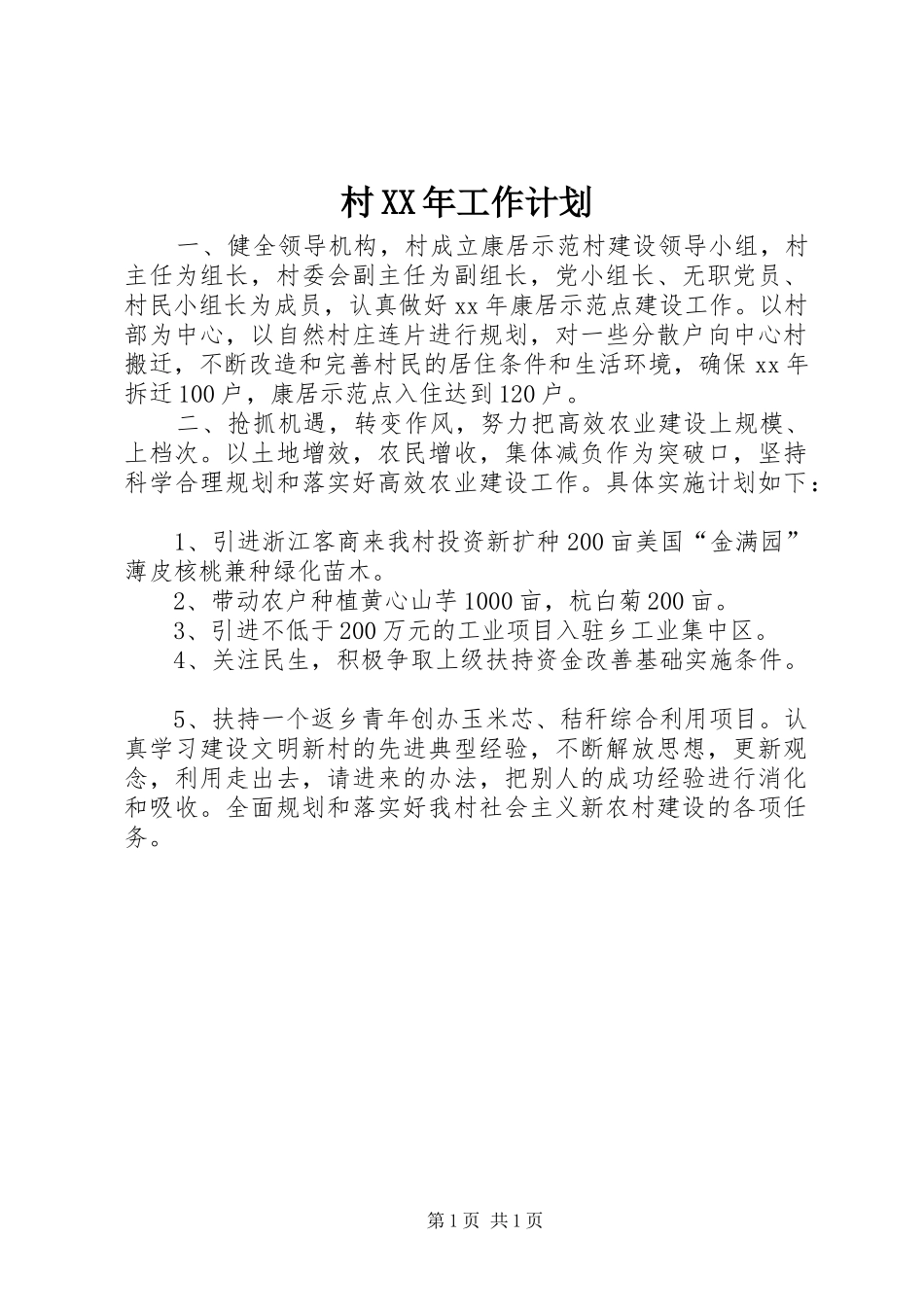 村XX年工作计划 _第1页