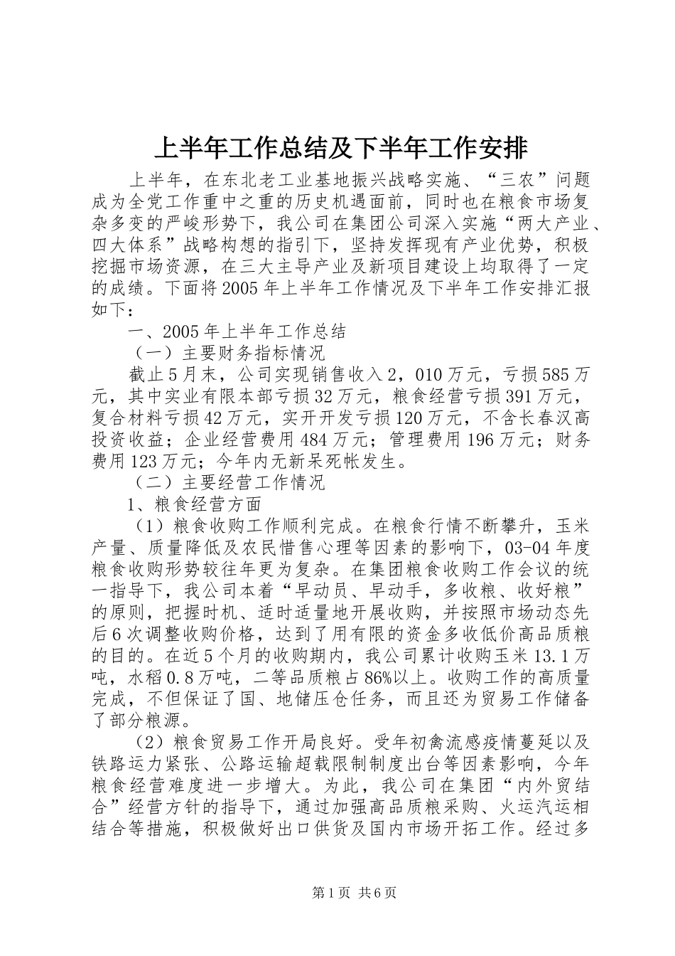 上半年工作总结及下半年工作安排 _第1页