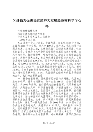 ×县强力促进民营经济大发展经验材料学习心得
