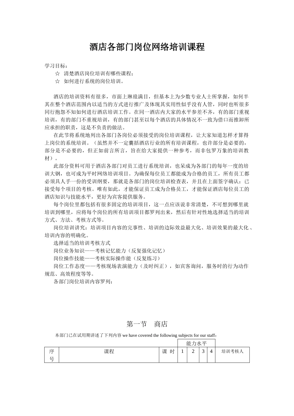 酒店系统培训之（41）酒店各部门岗位网络培训课程_第1页