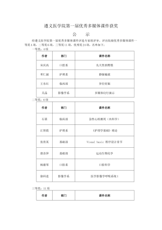遵义医学院第一届优秀多媒体课件获奖公示doc-遵义医学院