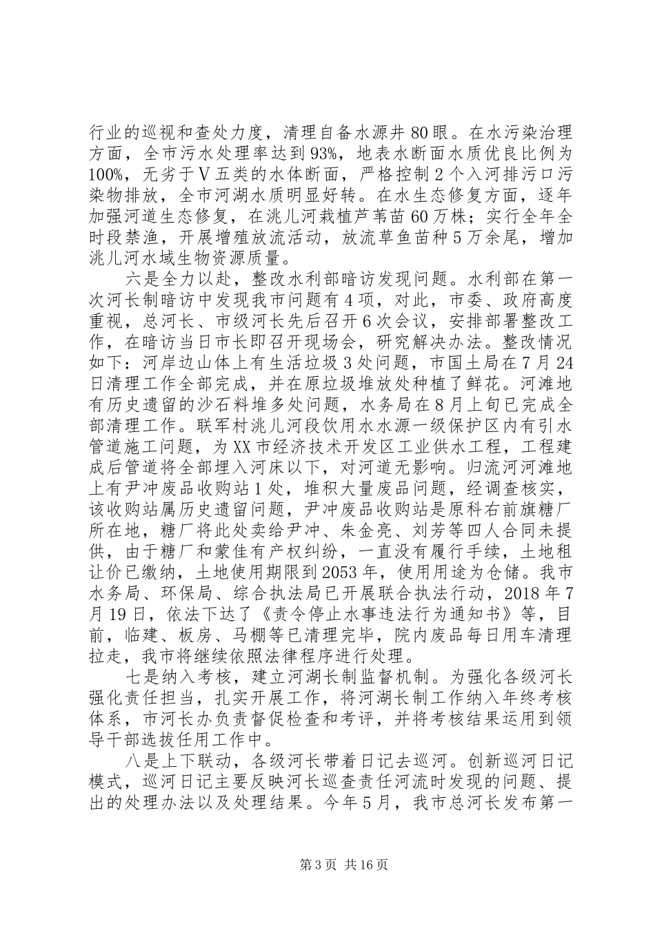 XX年河长制工作总结及XX年工作计划范文精选6篇_第3页