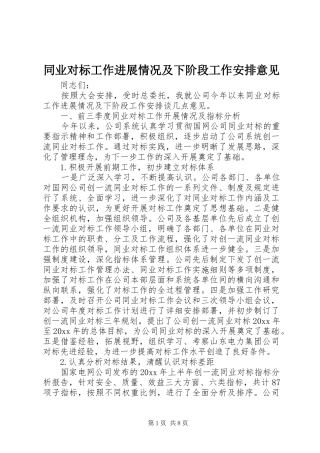 同业对标工作进展情况及下阶段工作安排意见 