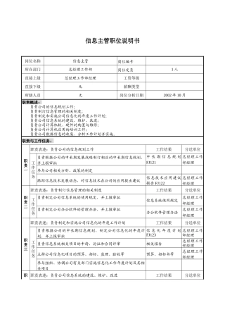 煤炭行业-集团公司-总经理工作部-信息主管岗位说明书