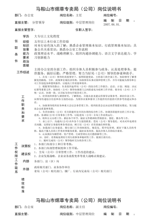 某市烟草专卖局公司岗位说明书