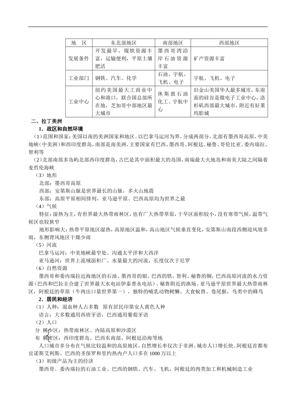 高三地理二轮复习专题讲练：北美、拉丁美洲(学案)_第2页