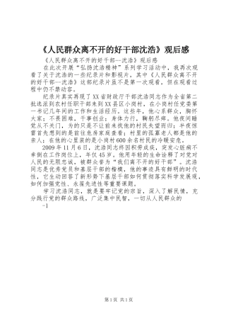 《人民群众离不开的好干部沈浩》观后感