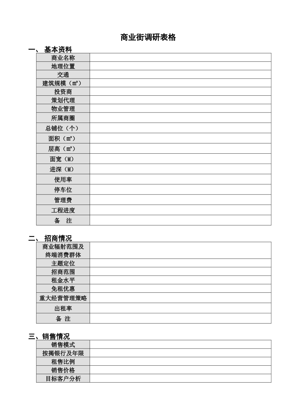 【房地产精品文档】商业街调研表格（050307）_第1页