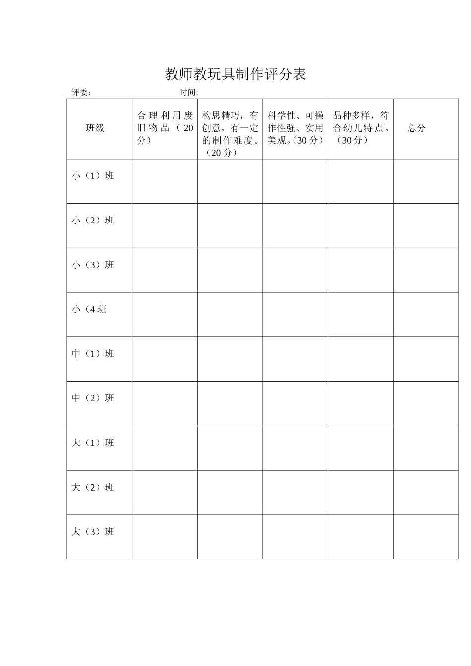 教师教玩具制作评分表_第1页