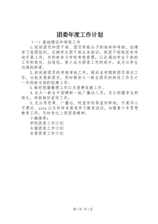 团委年度工作计划 