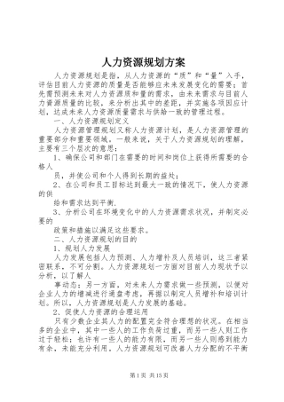 人力资源规划方案 