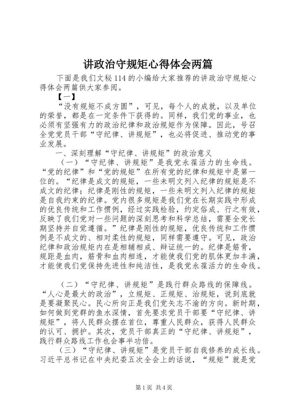讲政治守规矩心得体会两篇_第1页