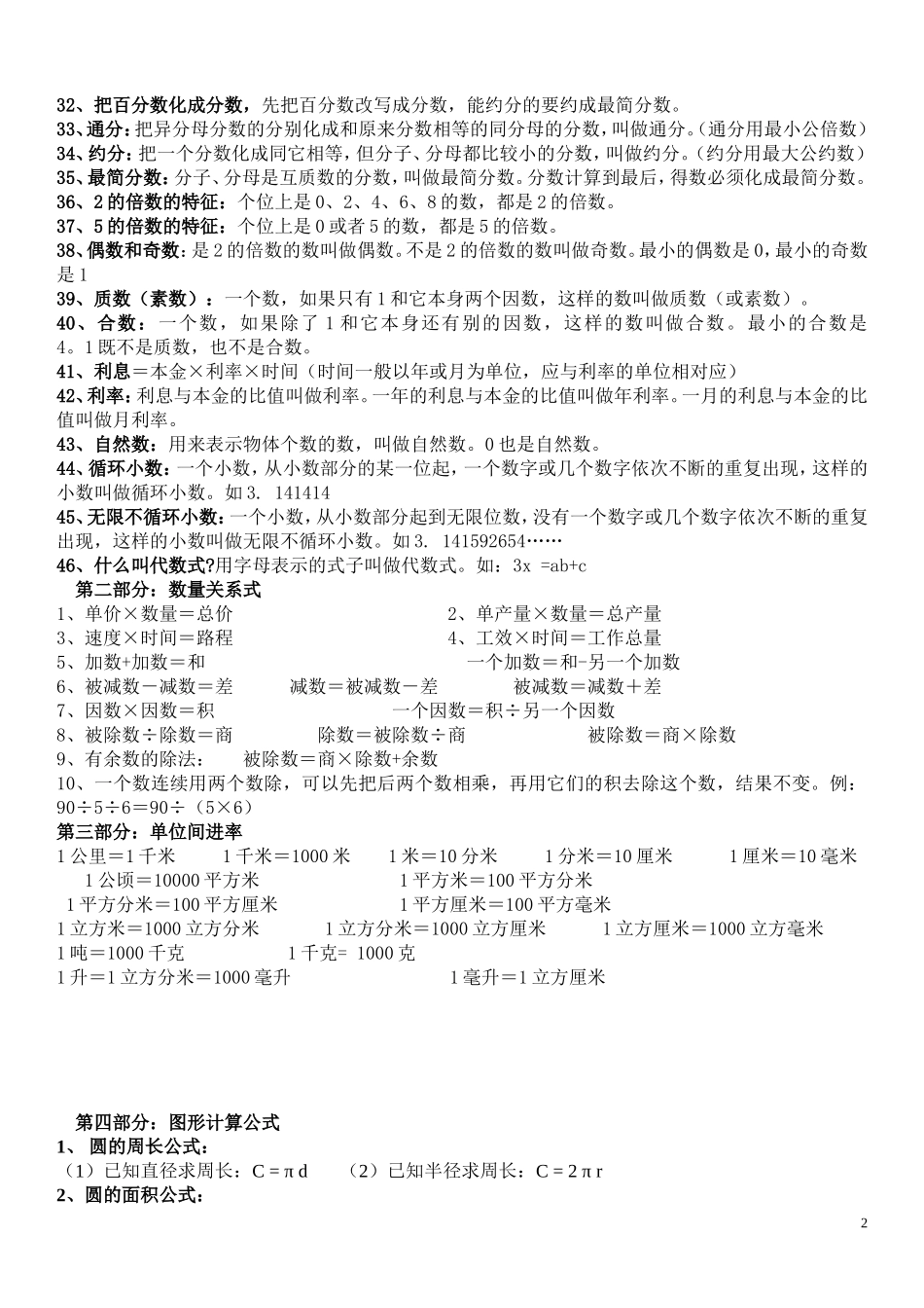 小学六年级数学总复习的概念与公式_第2页