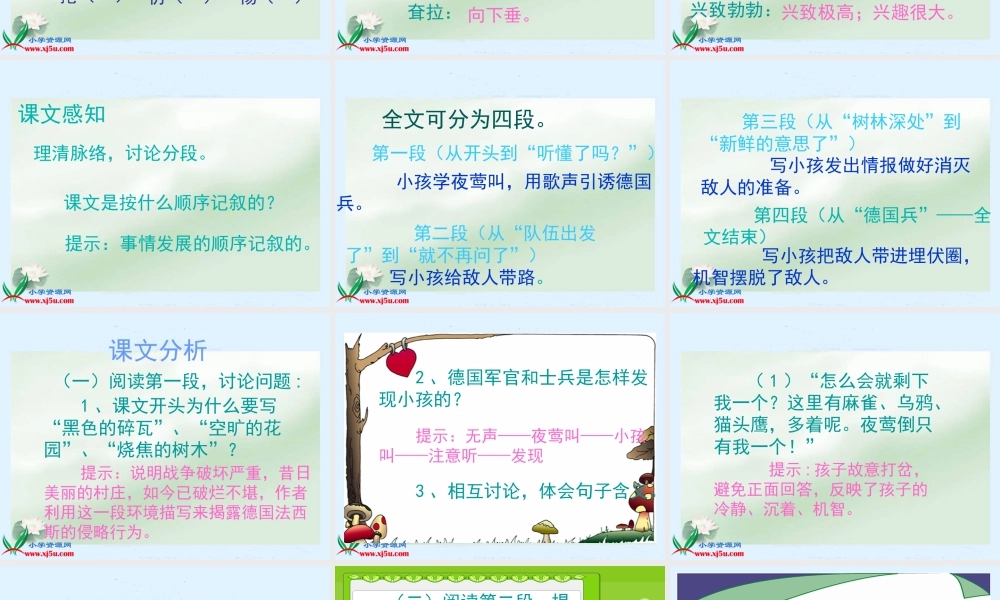 人教新课标四年级语文下册《夜莺的歌声》PPT课件