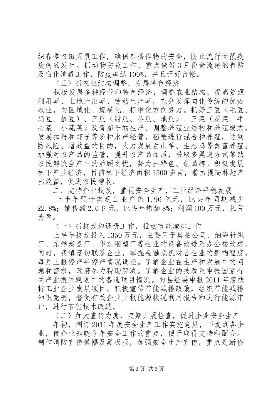 镇政府上半年工作总结及下半年工作计划 _第2页