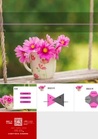 雏菊粉红唯美花朵PPT模板