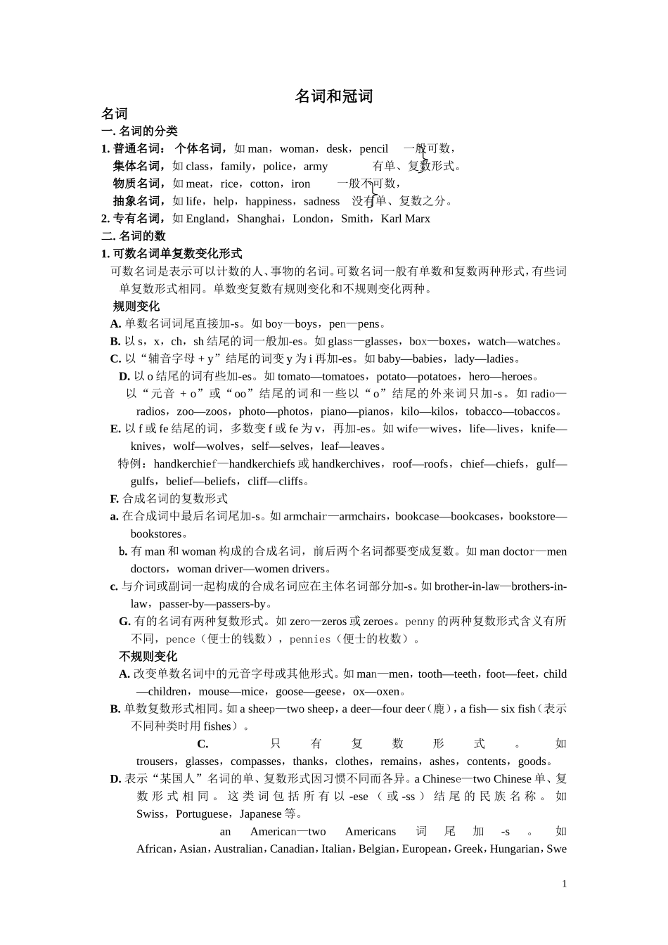 高中英语语法系统讲解之一名词和冠词_第1页