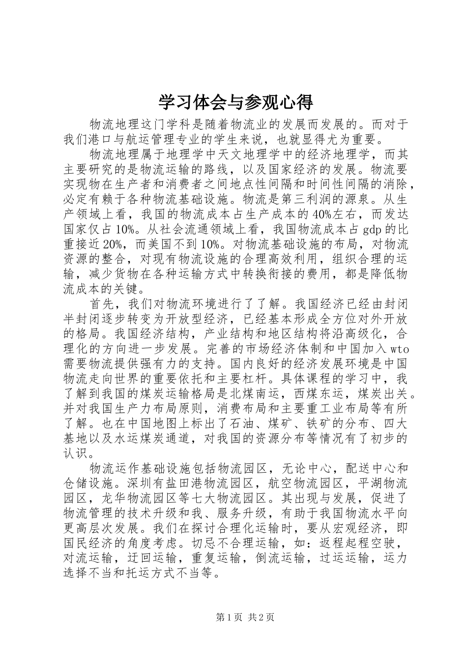 学习体会与参观心得_第1页