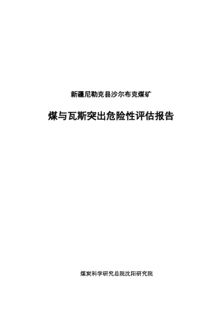 沙尔布克煤矿突出危险性评估报告