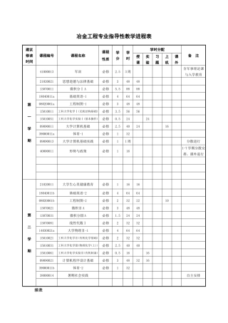冶金工程专业指导性教学进程表