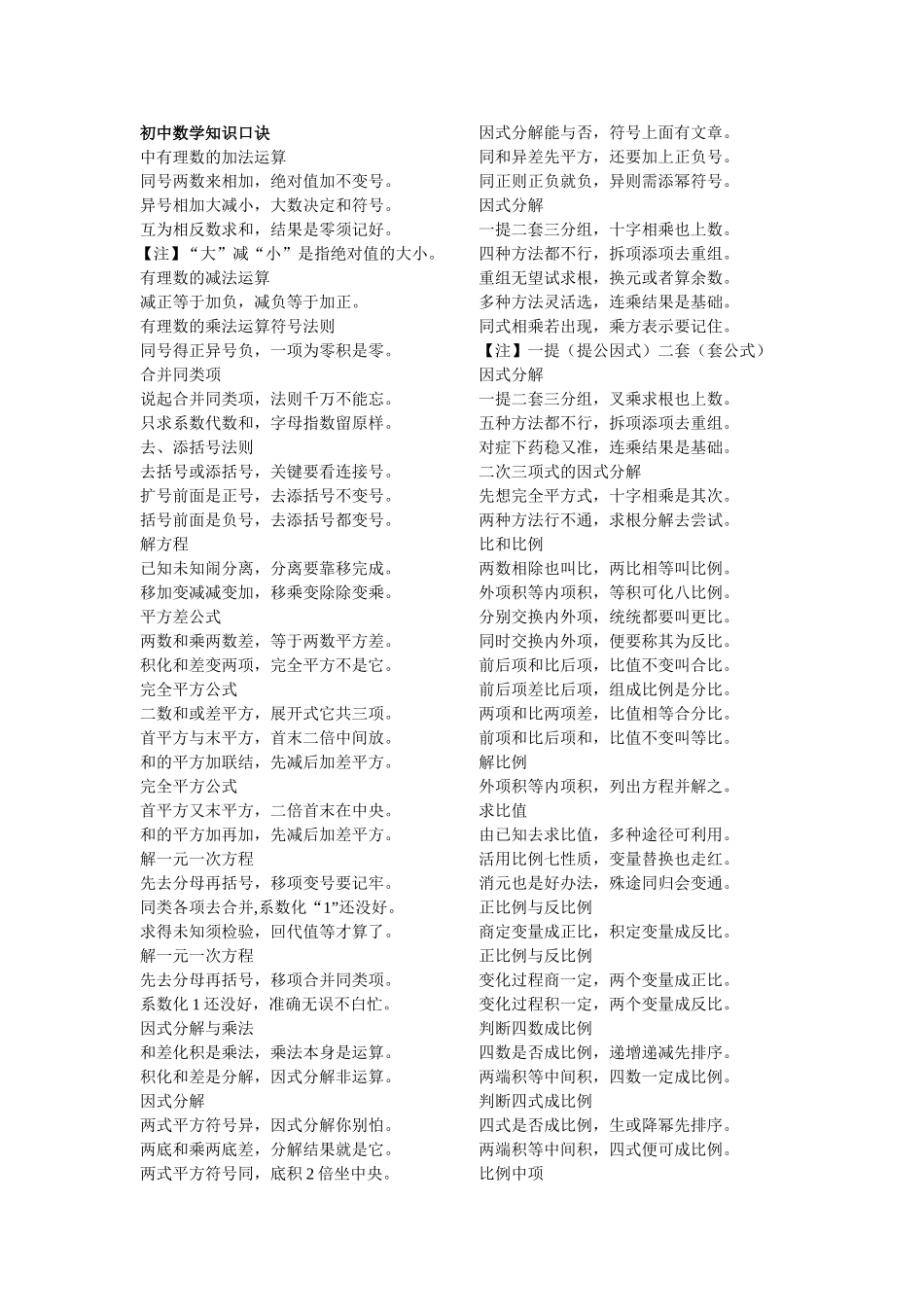 初中数学知识点口诀_第1页