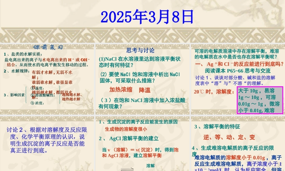 2012高二化学课件：选修4_第3章_第4节_难溶电解质的溶解平衡(第1课时)(人教版选修4)