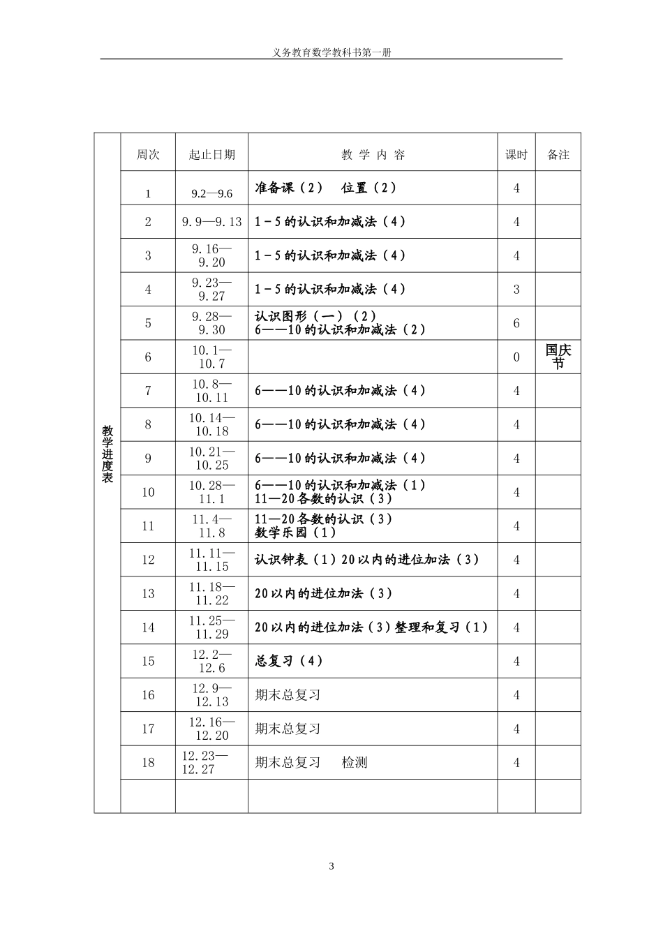 小学数学一年级上册全册教案_第3页