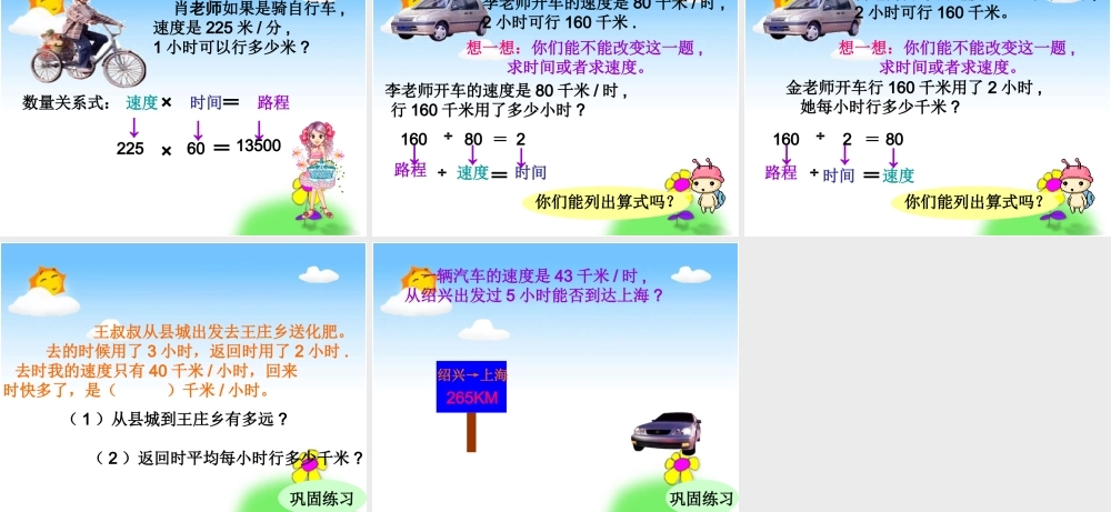 人教新课标数学四年级上册《速度、时间、路程之间的关系》PPT课件(1)