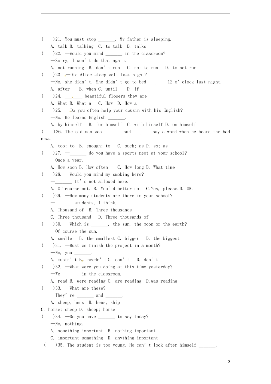 八年级英语上学期期末模拟试题_第2页