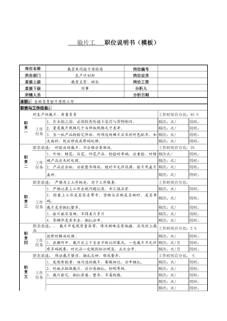 某服装生产企业生产部验片工职位说明书