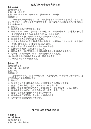 某酒店餐饮部岗位职责范文