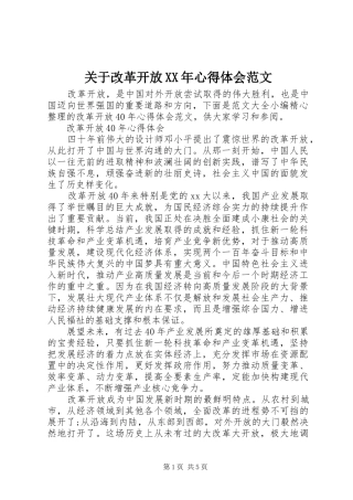 关于改革开放XX年心得体会范文