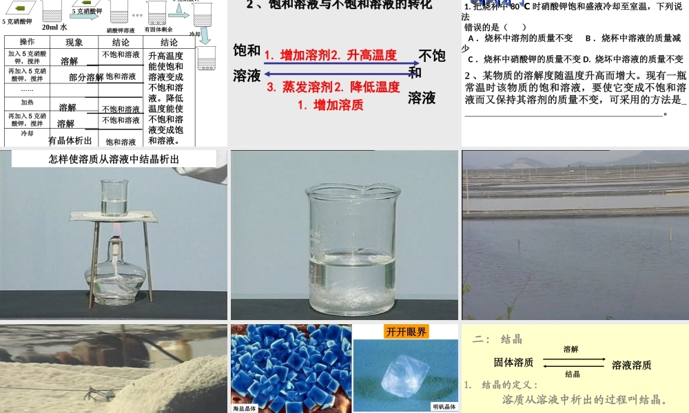 人教新版九年级化学第九单元课题2溶解度课件