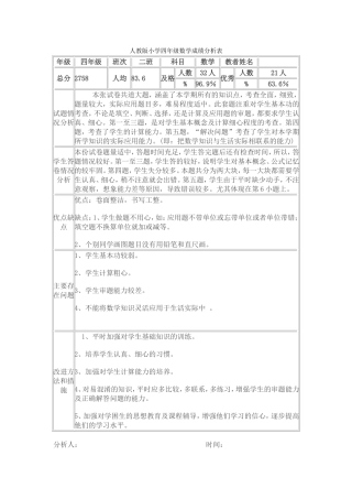 四年级数学成绩分析表