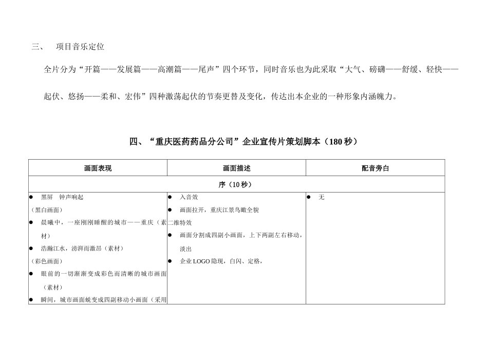 重庆药品分公司企业宣传片策划提案(180秒)_第2页