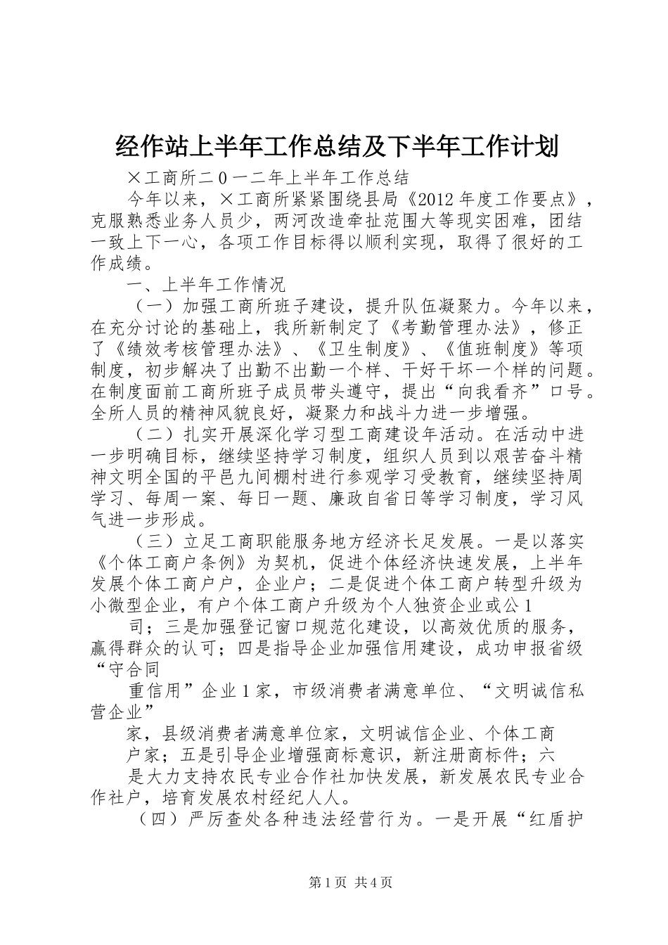 经作站上半年工作总结及下半年工作计划 _第1页