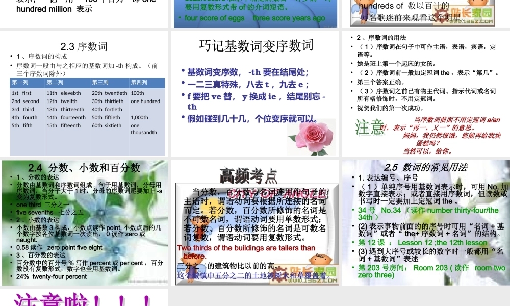 初中英语语法-数词PPT课件