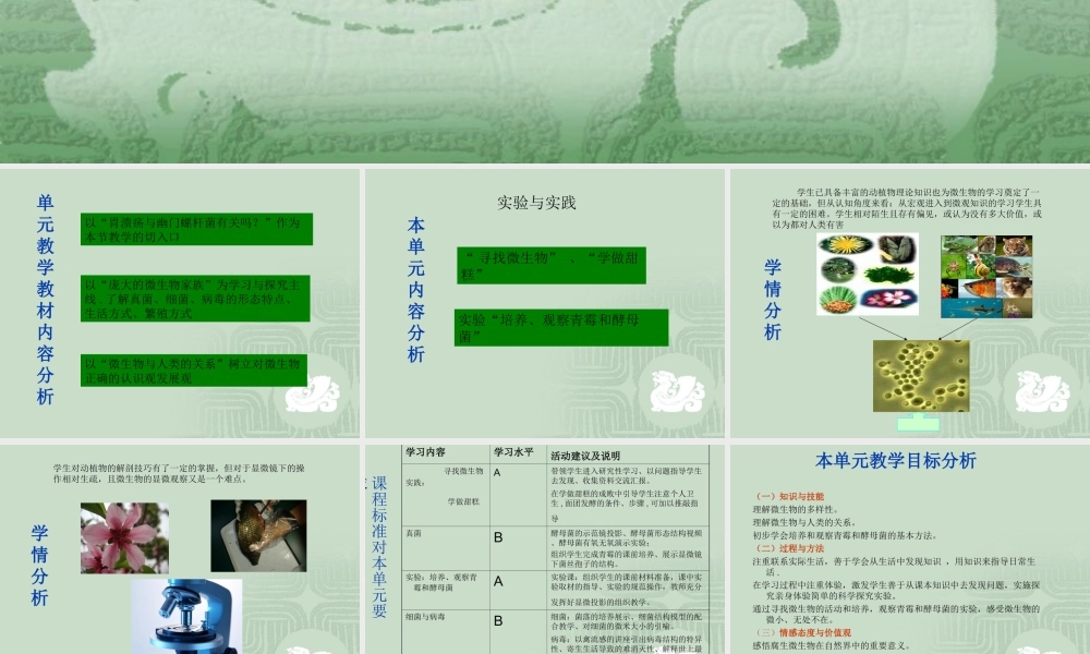 基于单元教学设计的目标分层设置（微生物）