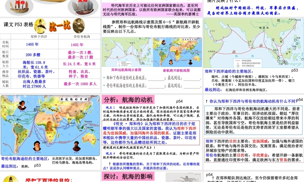 综合探究六郑和下西洋与哥伦布航海的比较（课件）