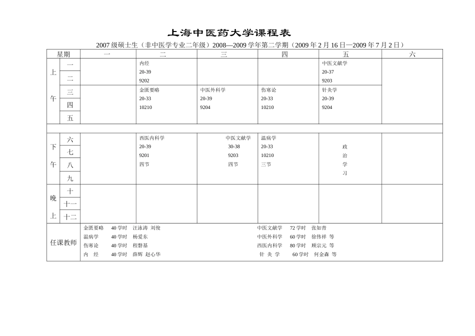 上海中医药大学课程表_第1页